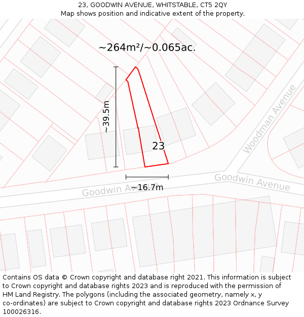 23, GOODWIN AVENUE, WHITSTABLE, CT5 2QY: Plot and title map