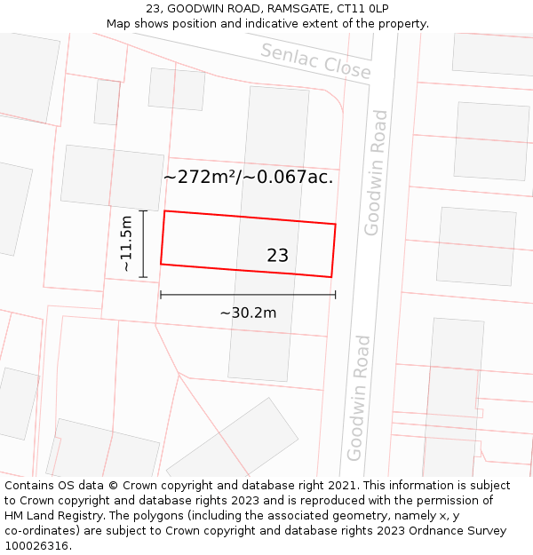 23, GOODWIN ROAD, RAMSGATE, CT11 0LP: Plot and title map