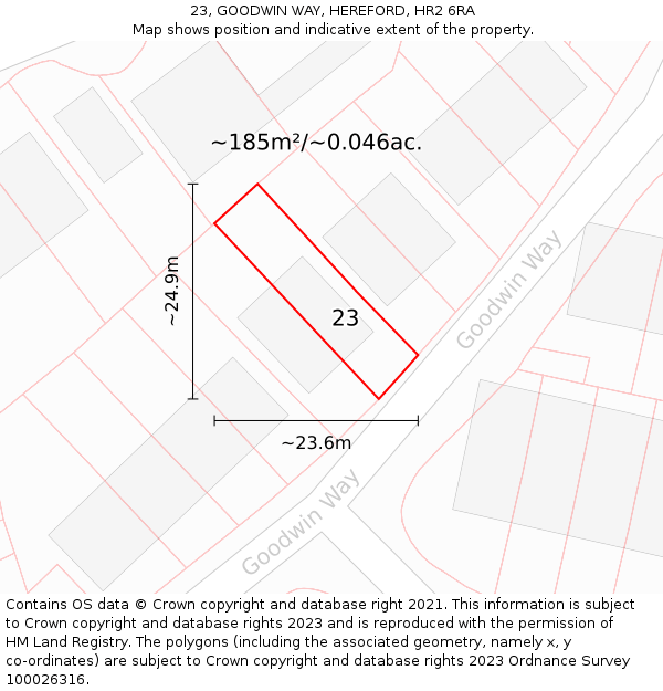 23, GOODWIN WAY, HEREFORD, HR2 6RA: Plot and title map