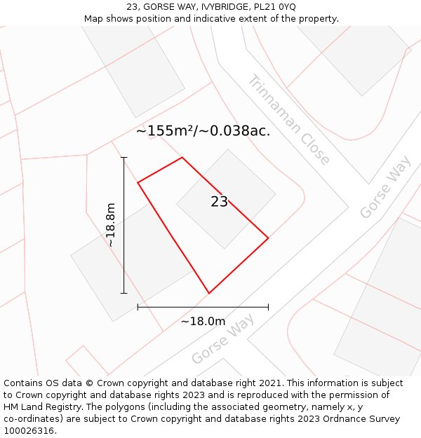 23, GORSE WAY, IVYBRIDGE, PL21 0YQ: Plot and title map