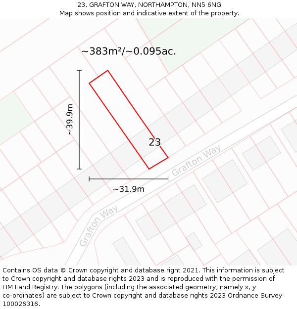 23, GRAFTON WAY, NORTHAMPTON, NN5 6NG: Plot and title map