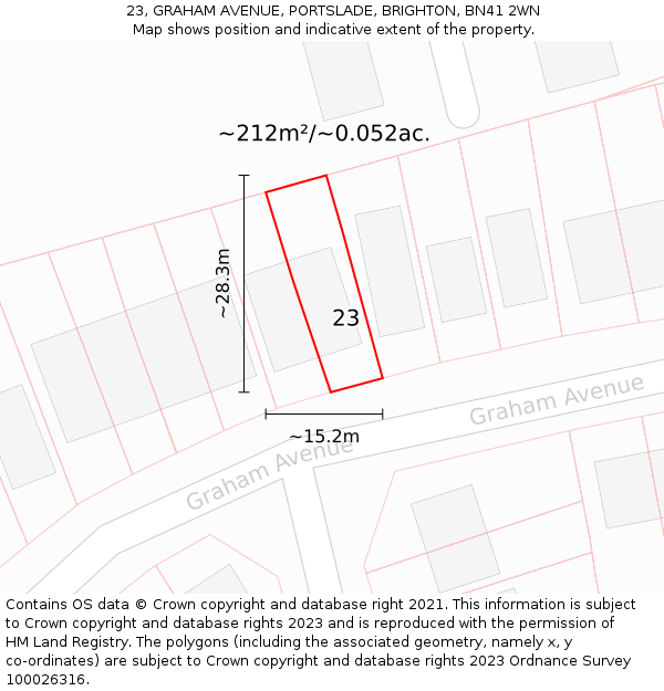 23, GRAHAM AVENUE, PORTSLADE, BRIGHTON, BN41 2WN: Plot and title map