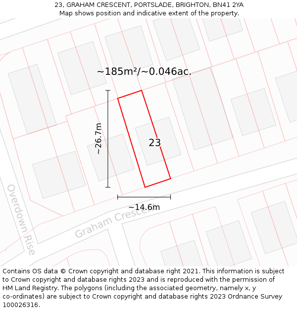 23, GRAHAM CRESCENT, PORTSLADE, BRIGHTON, BN41 2YA: Plot and title map