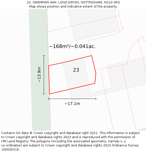 23, GRAMPIAN WAY, LONG EATON, NOTTINGHAM, NG10 4PG: Plot and title map