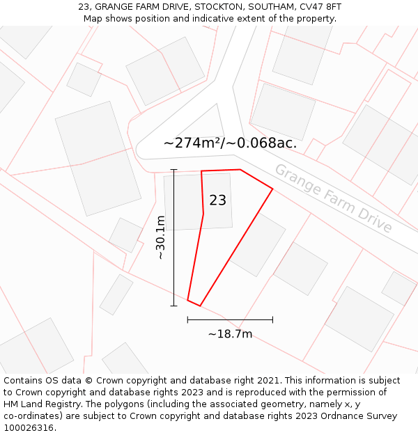 23, GRANGE FARM DRIVE, STOCKTON, SOUTHAM, CV47 8FT: Plot and title map