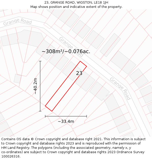 23, GRANGE ROAD, WIGSTON, LE18 1JH: Plot and title map