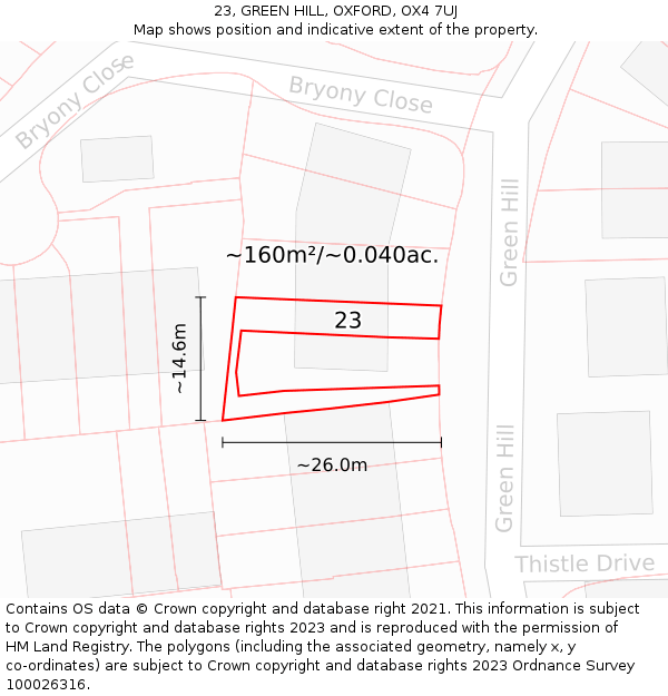 23, GREEN HILL, OXFORD, OX4 7UJ: Plot and title map