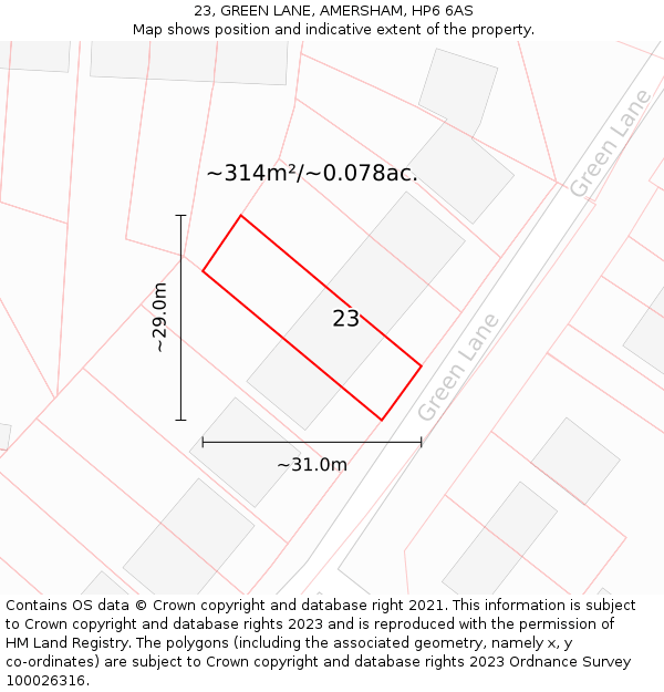 23, GREEN LANE, AMERSHAM, HP6 6AS: Plot and title map