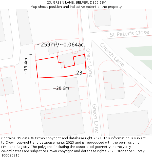 23, GREEN LANE, BELPER, DE56 1BY: Plot and title map