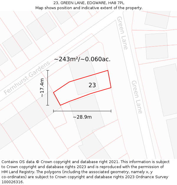 23, GREEN LANE, EDGWARE, HA8 7PL: Plot and title map