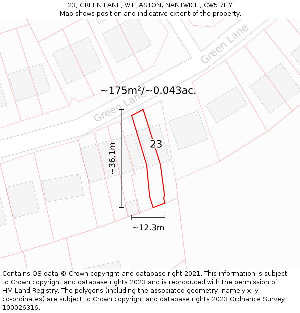 23, GREEN LANE, WILLASTON, NANTWICH, CW5 7HY: Plot and title map