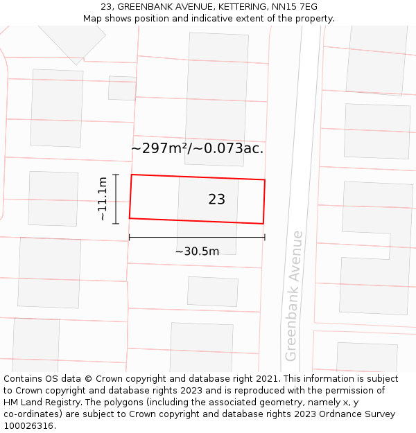 23, GREENBANK AVENUE, KETTERING, NN15 7EG: Plot and title map