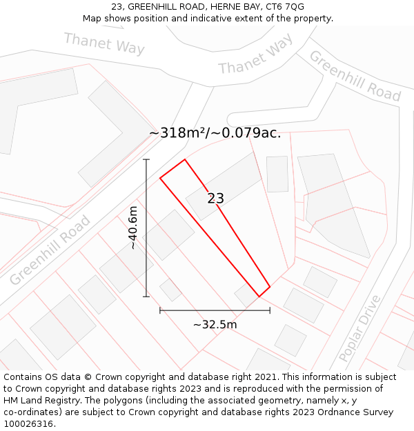 23, GREENHILL ROAD, HERNE BAY, CT6 7QG: Plot and title map