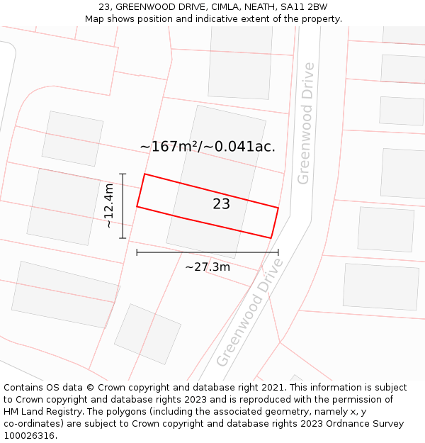 23, GREENWOOD DRIVE, CIMLA, NEATH, SA11 2BW: Plot and title map