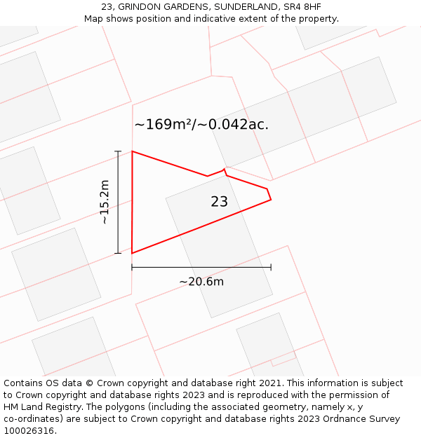 23, GRINDON GARDENS, SUNDERLAND, SR4 8HF: Plot and title map