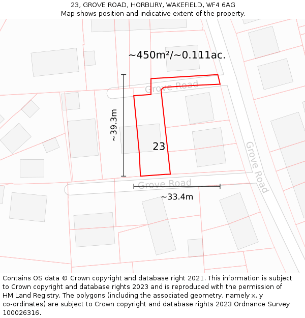 23, GROVE ROAD, HORBURY, WAKEFIELD, WF4 6AG: Plot and title map