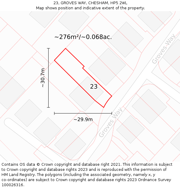 23, GROVES WAY, CHESHAM, HP5 2WL: Plot and title map