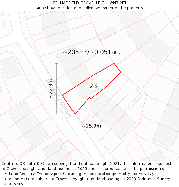 23, HADFIELD GROVE, LEIGH, WN7 2ET: Plot and title map