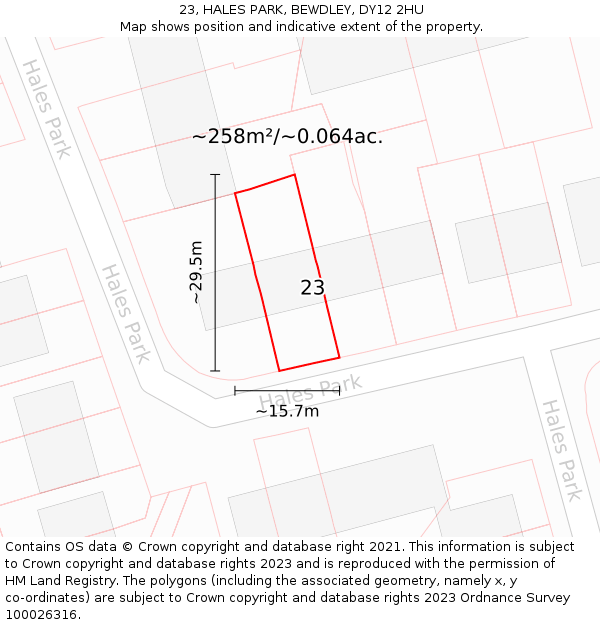 23, HALES PARK, BEWDLEY, DY12 2HU: Plot and title map