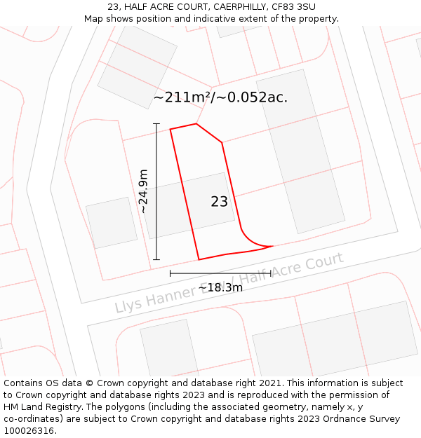 23, HALF ACRE COURT, CAERPHILLY, CF83 3SU: Plot and title map