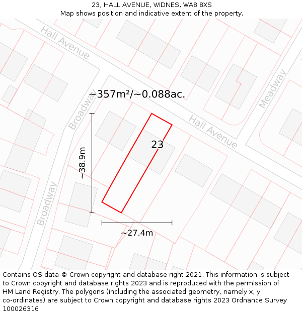 23, HALL AVENUE, WIDNES, WA8 8XS: Plot and title map