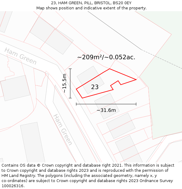 23, HAM GREEN, PILL, BRISTOL, BS20 0EY: Plot and title map