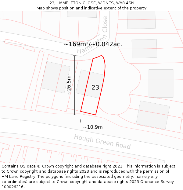 23, HAMBLETON CLOSE, WIDNES, WA8 4SN: Plot and title map