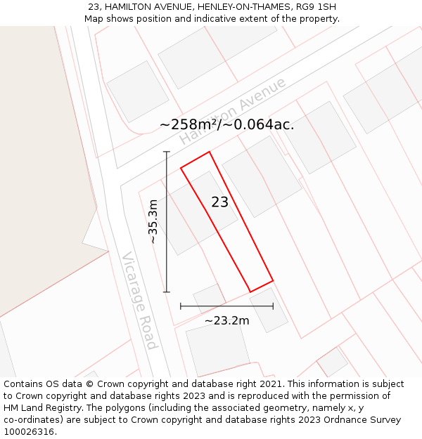 23, HAMILTON AVENUE, HENLEY-ON-THAMES, RG9 1SH: Plot and title map