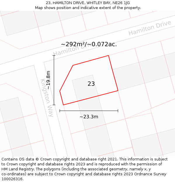 23, HAMILTON DRIVE, WHITLEY BAY, NE26 1JG: Plot and title map