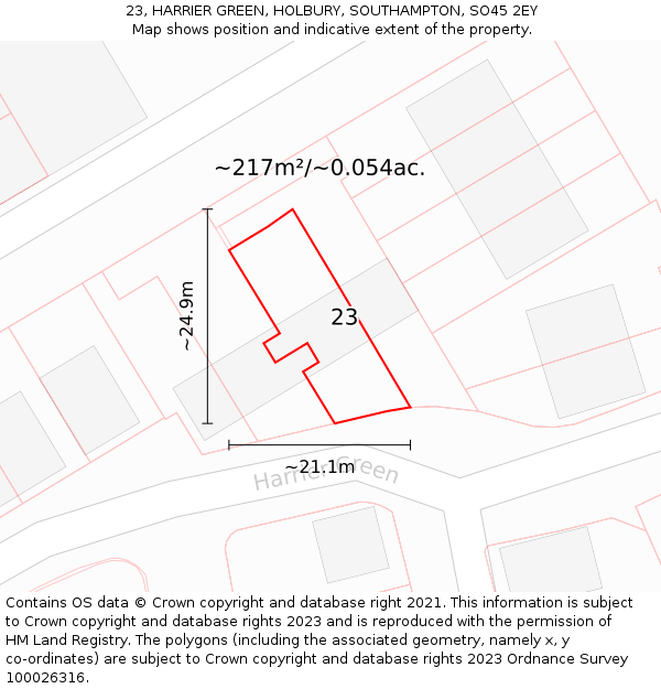 23, HARRIER GREEN, HOLBURY, SOUTHAMPTON, SO45 2EY: Plot and title map