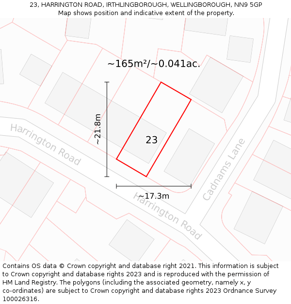 23, HARRINGTON ROAD, IRTHLINGBOROUGH, WELLINGBOROUGH, NN9 5GP: Plot and title map