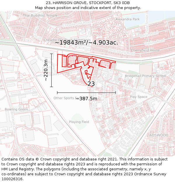 23, HARRISON GROVE, STOCKPORT, SK3 0DB: Plot and title map