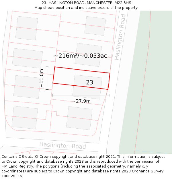 23, HASLINGTON ROAD, MANCHESTER, M22 5HS: Plot and title map