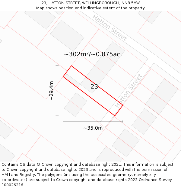 23, HATTON STREET, WELLINGBOROUGH, NN8 5AW: Plot and title map