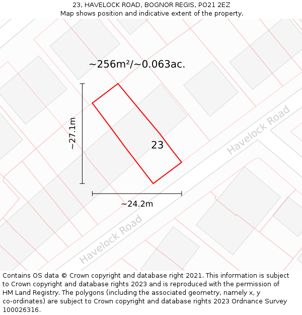 23, HAVELOCK ROAD, BOGNOR REGIS, PO21 2EZ: Plot and title map