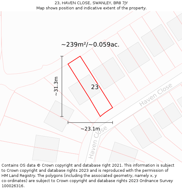 23, HAVEN CLOSE, SWANLEY, BR8 7JY: Plot and title map
