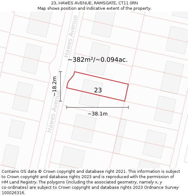 23, HAWES AVENUE, RAMSGATE, CT11 0RN: Plot and title map