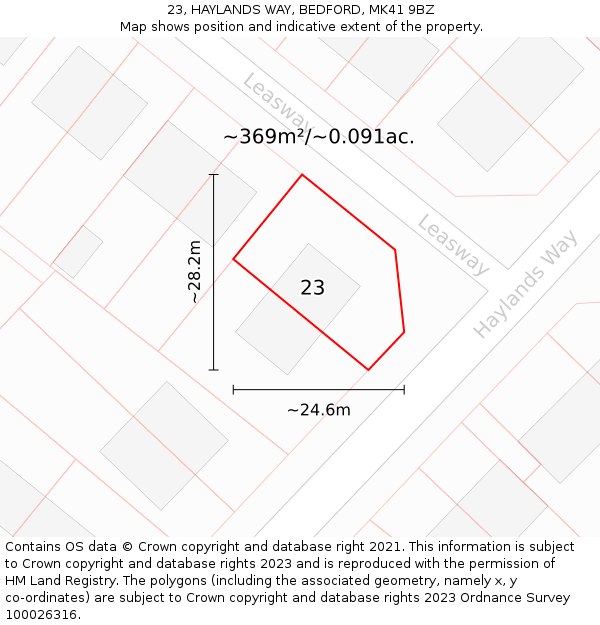 23, HAYLANDS WAY, BEDFORD, MK41 9BZ: Plot and title map