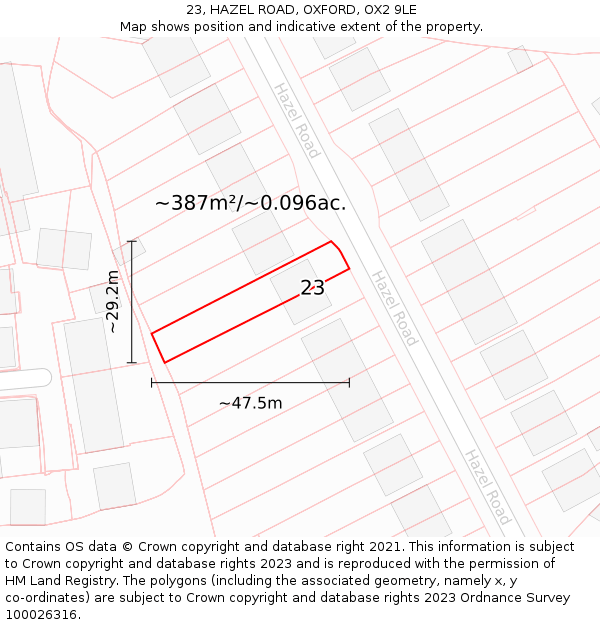 23, HAZEL ROAD, OXFORD, OX2 9LE: Plot and title map