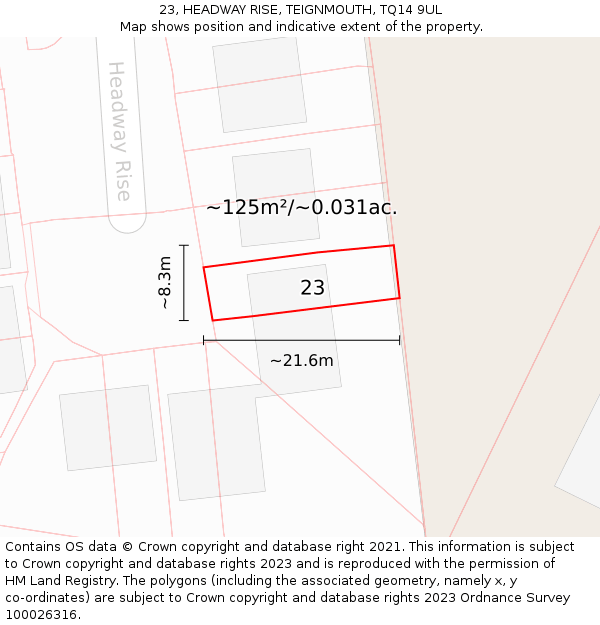 23, HEADWAY RISE, TEIGNMOUTH, TQ14 9UL: Plot and title map