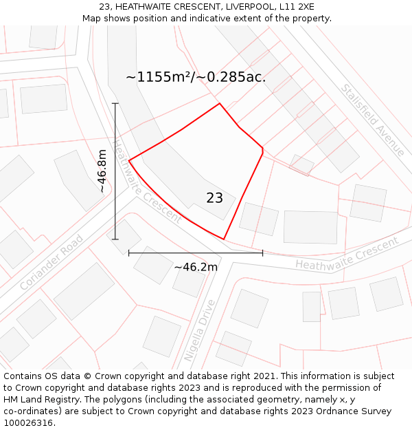 23, HEATHWAITE CRESCENT, LIVERPOOL, L11 2XE: Plot and title map