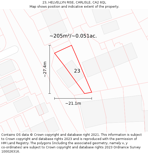 23, HELVELLYN RISE, CARLISLE, CA2 6QL: Plot and title map