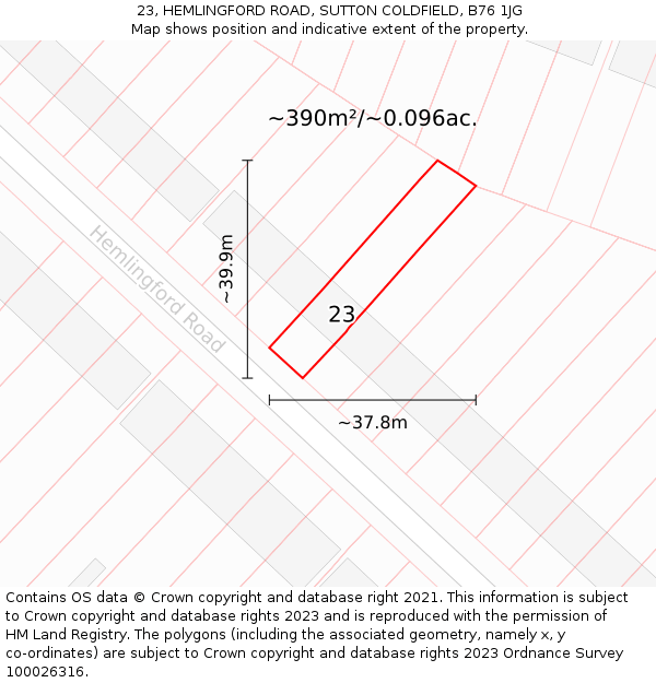 23, HEMLINGFORD ROAD, SUTTON COLDFIELD, B76 1JG: Plot and title map