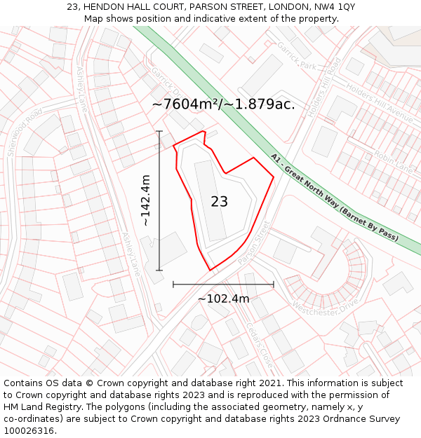 23, HENDON HALL COURT, PARSON STREET, LONDON, NW4 1QY: Plot and title map