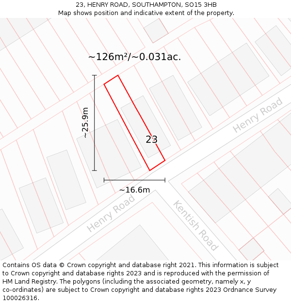 23, HENRY ROAD, SOUTHAMPTON, SO15 3HB: Plot and title map