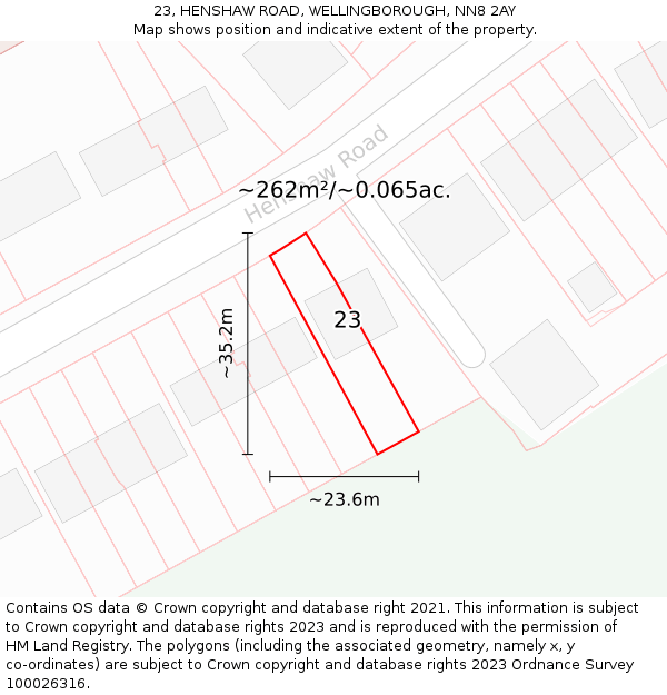 23, HENSHAW ROAD, WELLINGBOROUGH, NN8 2AY: Plot and title map