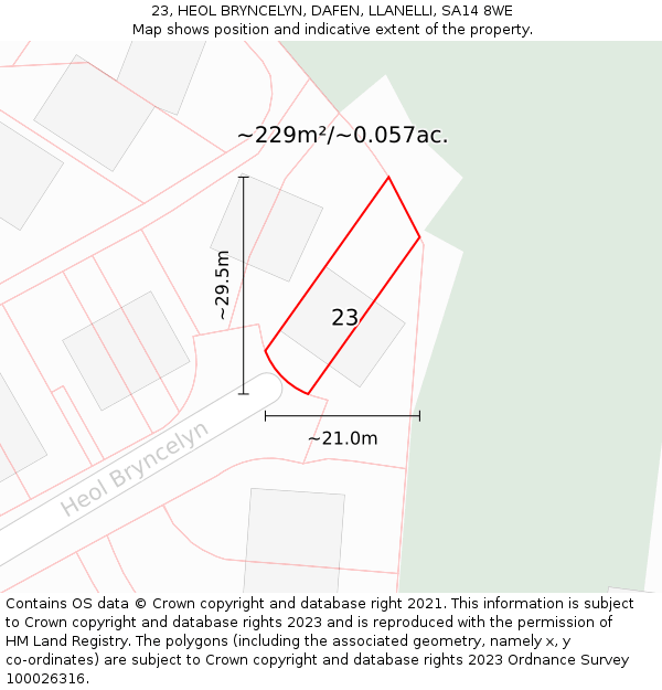 23, HEOL BRYNCELYN, DAFEN, LLANELLI, SA14 8WE: Plot and title map