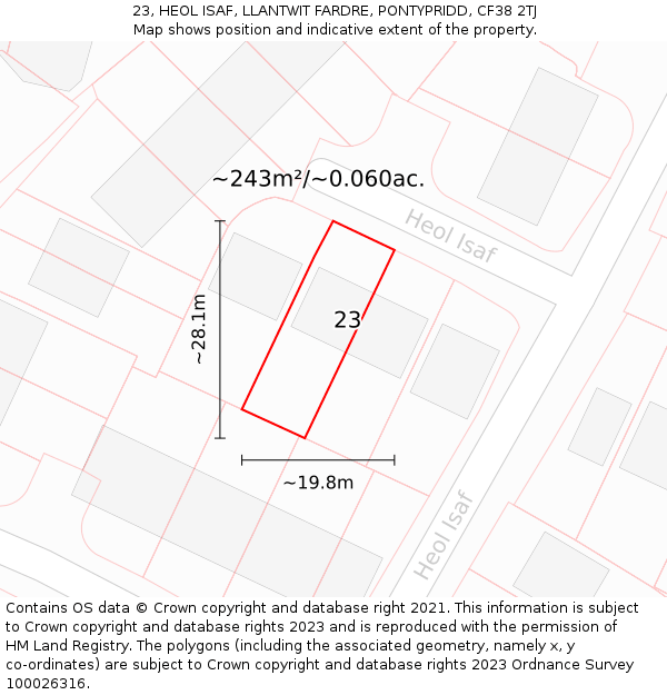 23, HEOL ISAF, LLANTWIT FARDRE, PONTYPRIDD, CF38 2TJ: Plot and title map