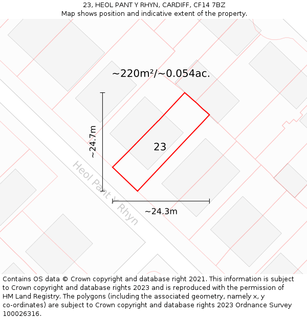 23, HEOL PANT Y RHYN, CARDIFF, CF14 7BZ: Plot and title map