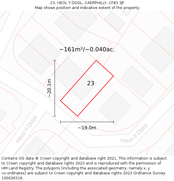 23, HEOL Y DDOL, CAERPHILLY, CF83 3JF: Plot and title map